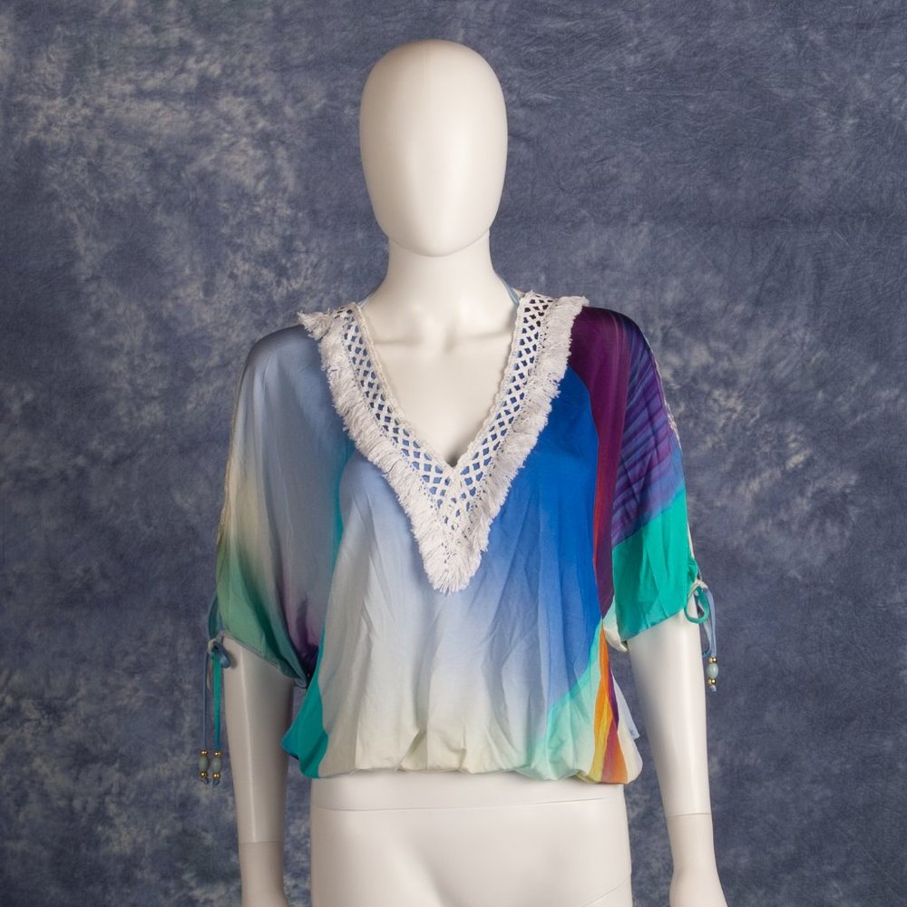Vanita Rosa Paris Blouse | L | Calais Lace Embroidered